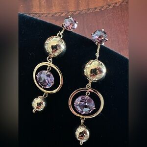 HENRI BENDEL SABRINA GEM PINK PURPLE AND GOLD LINEAR CONVERTIBLE EARRINGS NWOT